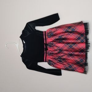Cat & Jack Black Velvet bow Red Plaid tulle dress holiday Party Size XS (4/5)